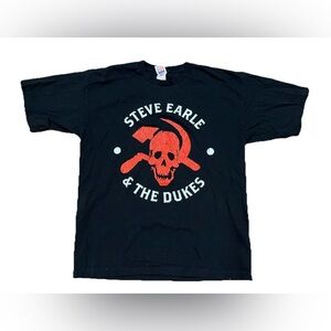 Vintage Steve Earle & The Dukes T-Shirt Skull Hammer Sickle‎ Mens Large Black